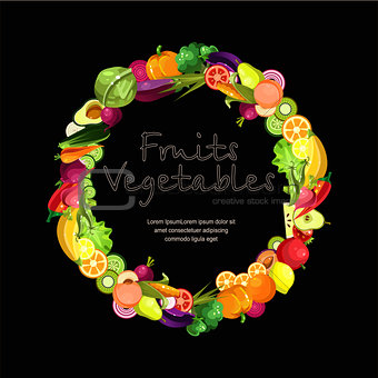 Fruits and vegetables are collected in a wreath
