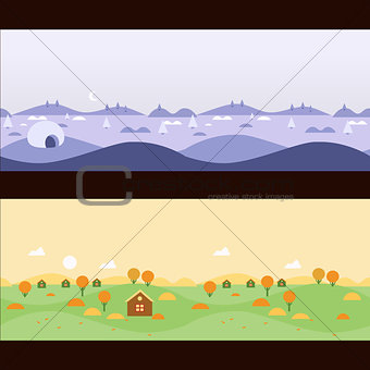 Background Seamless scenery seasons and landscapes, vector