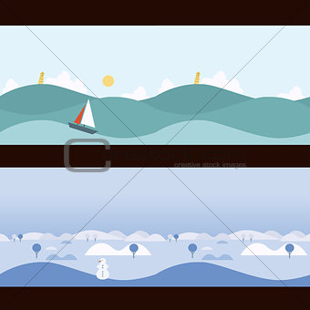 Background Seamless scenery seasons and landscapes, vector