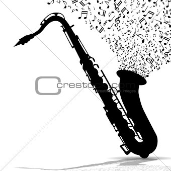 Silhouette of saxophone and music