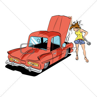Woman repair car