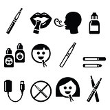 Electronic cigarette, e-cigarette and accessories icons