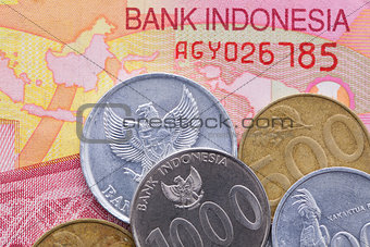 Banknote and coins of  Rupiah  of Indonesia