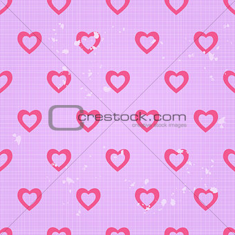 Vintage Seamless Pattern with White Lines and Pink Hearts
