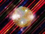 Disco ball on abstract striped background