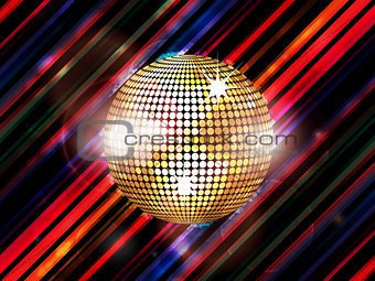 Disco ball on abstract striped background