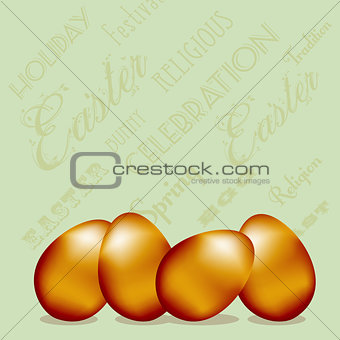 Easter eggs over green card with text