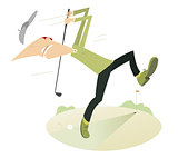 Angry golfer playing golf