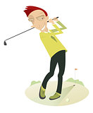 Angry golfer playing golf