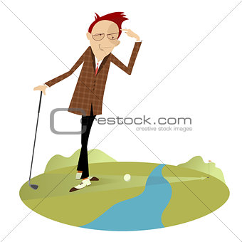 Golfer and water hazard