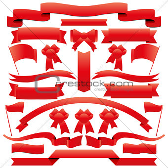 Set of ribbons and flags, vector illustration.