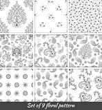 Set of 9 monochrome floral seamless pattern