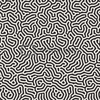 Vector Seamless Black and White Organic Rounded Lines Maze Coral Pattern