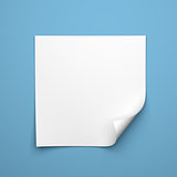 Blank empty square sheet of white paper with curled corner