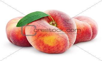 Chinese flat donut peaches with leaf on white