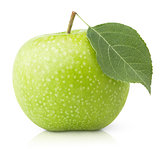 Green apple with leaf isolated on a white