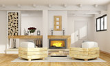 Rustic room with fireplace