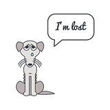 Lost dog with speech bubble and saying