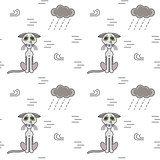 Poor homeless cats outside in bad weather seamless pattern.