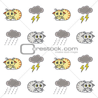 Homeless kittens outside in bad weather seamless pattern.