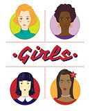 four portraits of girls of different races