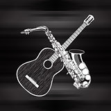 acoustic guitar and saxophone in a monochrome version