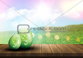 Easter eggs on wooden decking