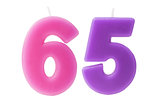 65th birthday candles isolated 