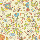  pattern with abstract flowers and bird