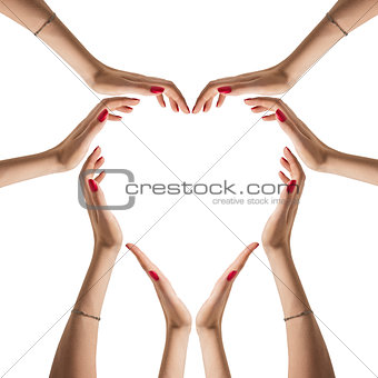 Sign of heart from hands folded isolated on white background. Family, love concept