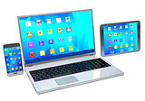 Laptop, mobile phone and tablet pc  on white background.