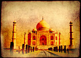 Grunge background with paper texture and Taj Mahal