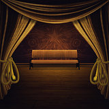 Bench and Golden Curtains Stage