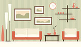 Vector color interior of cartoon minimalistic modern living room