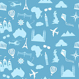 Seamless vector pattern background travel, vacation, famous places