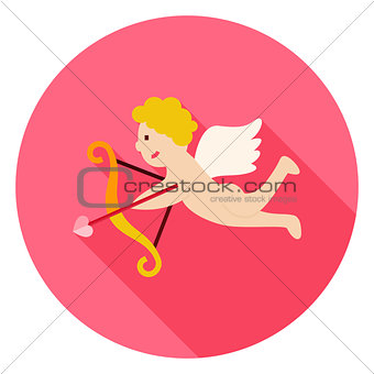 Amour Cupid Boy with Bow and Love Arrow Circle Icon
