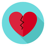 Broken Heart Circle Icon with long Shadow