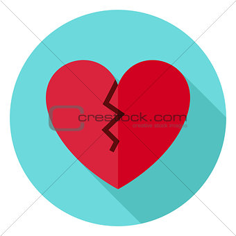 Broken Heart Circle Icon with long Shadow
