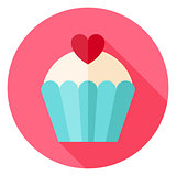 Cute Lovely Cupcake with Heart Circle Icon