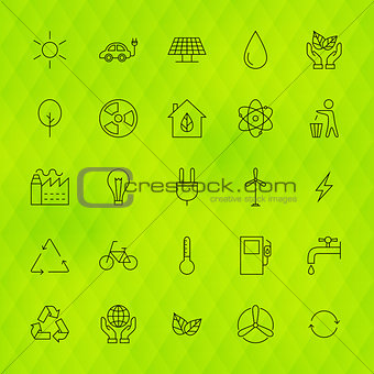 Ecology Environment Line Icons Set over Polygonal Background