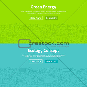 Ecology Green Energy Line Art Web Banners Set