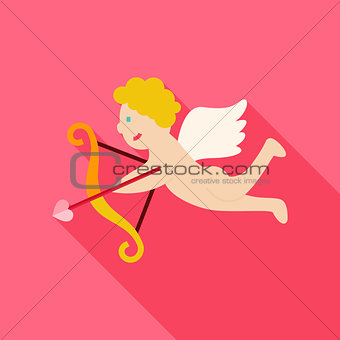 Flat Amour Cupid Boy with Bow and Love Arrow Icon