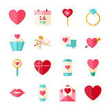 Flat Happy Valentine Day Objects Set isolated over White