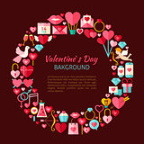 Flat Style Vector Circle Template Collection of Valentine Day Ob