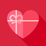 Flat Valentine Day Heart Shaped Gift with Bow Icon