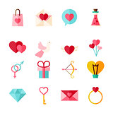 Flat Valentine Day Objects Set isolated over White
