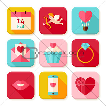 Happy Valentine Day Square App Icons Set