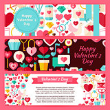 Happy Valentine Day Vector Template Banners Set in Modern Flat S