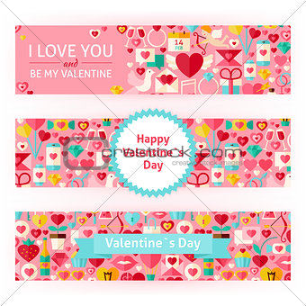 Happy Valentine Day Vector Template Banners Set Modern Flat
