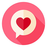 Love Heart Speech Bubble Circle Icon with long Shadow